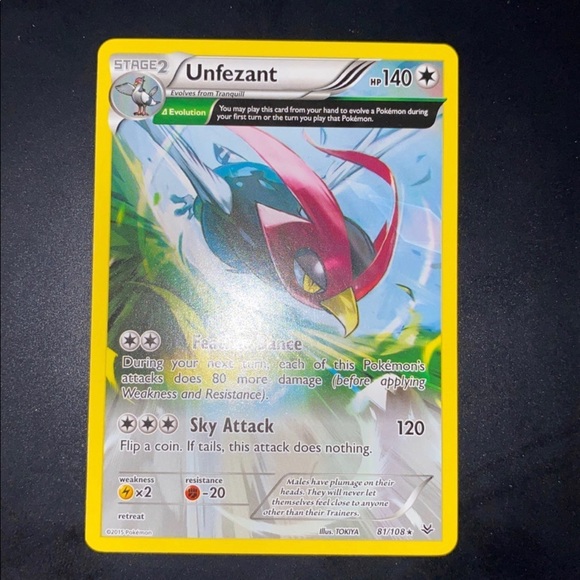 2x Unfezant Rare 81/108 & Fletching 82/107 Common Roaring Skies Pokémon set - Picture 2 of 4